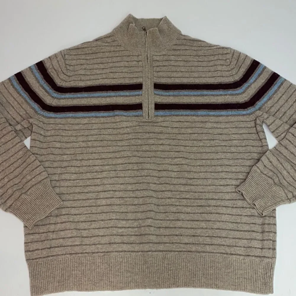 Banana Republic sweater Half Zip 100% Lamb's wool  Beige XXL C14‎